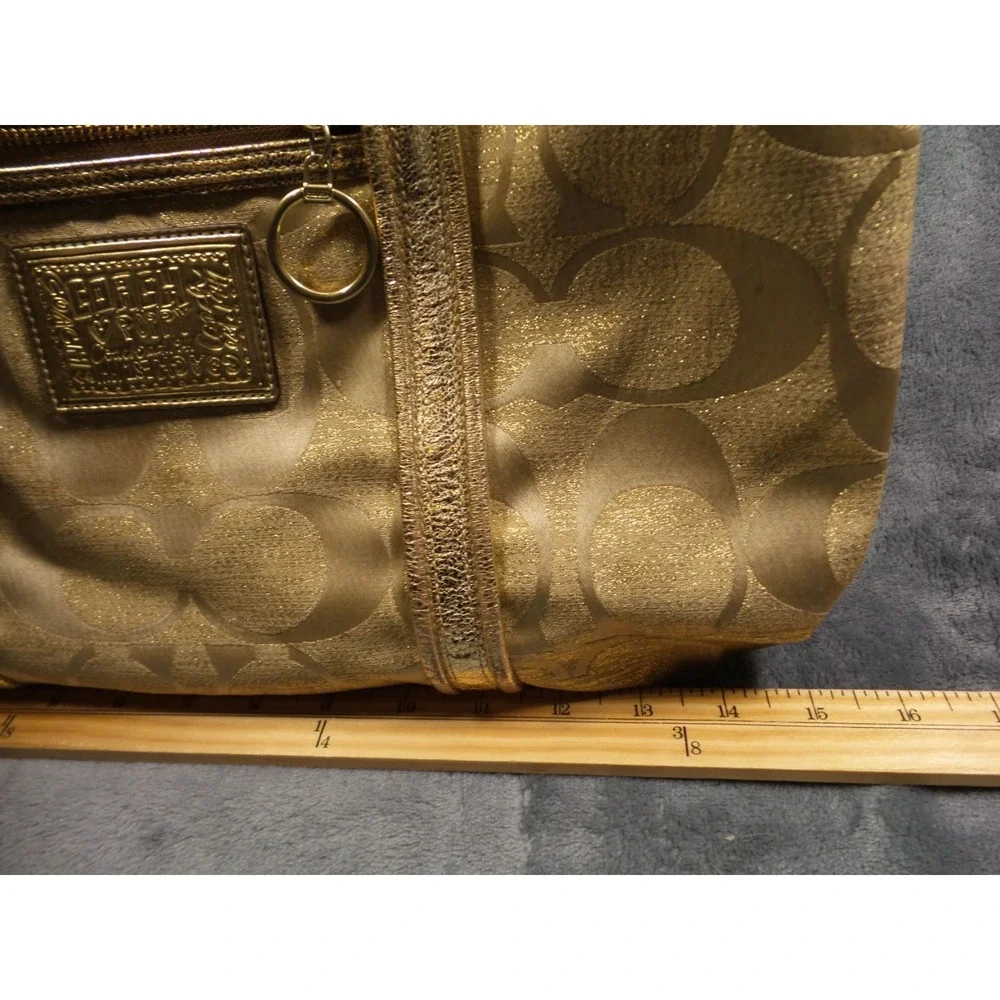 Coach Poppy Op Art Glam Tote Bag Gold Brown Classic Signature Canvas C